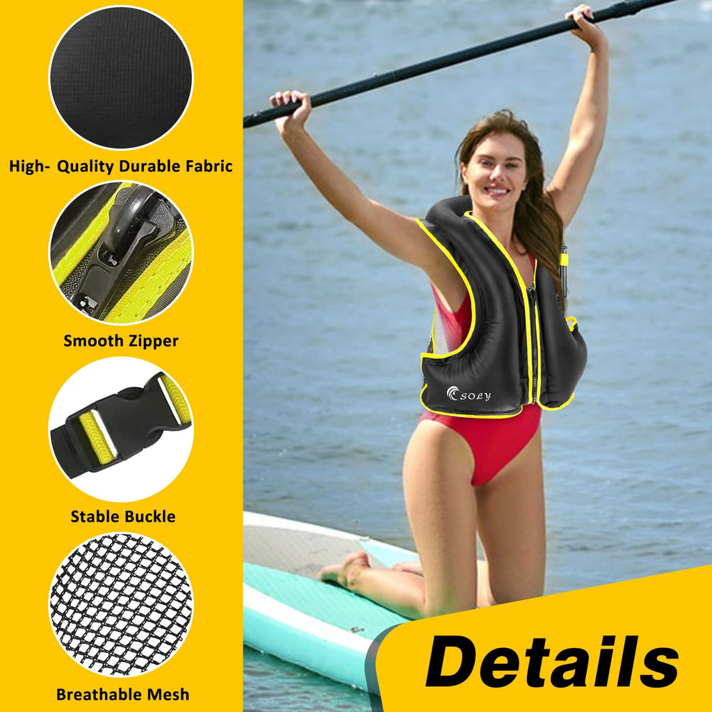 Soly Swim Vests For Adults,Buoyancy Aid Swim Jackets,Portable Inflatable Snorkel Vest, Snorkeling Vest For Kayaking Canoeing,For