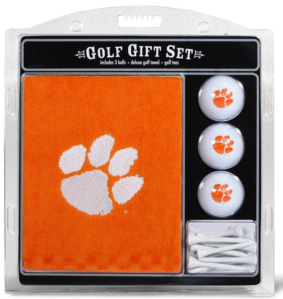 Team Golf Ncaa Clemson Tigers Gift Set: Embroidered Golf Towel, 3 Golf Balls, And 14 Golf Tees 2-3/4'' Regulation, Tri-Fold Towe