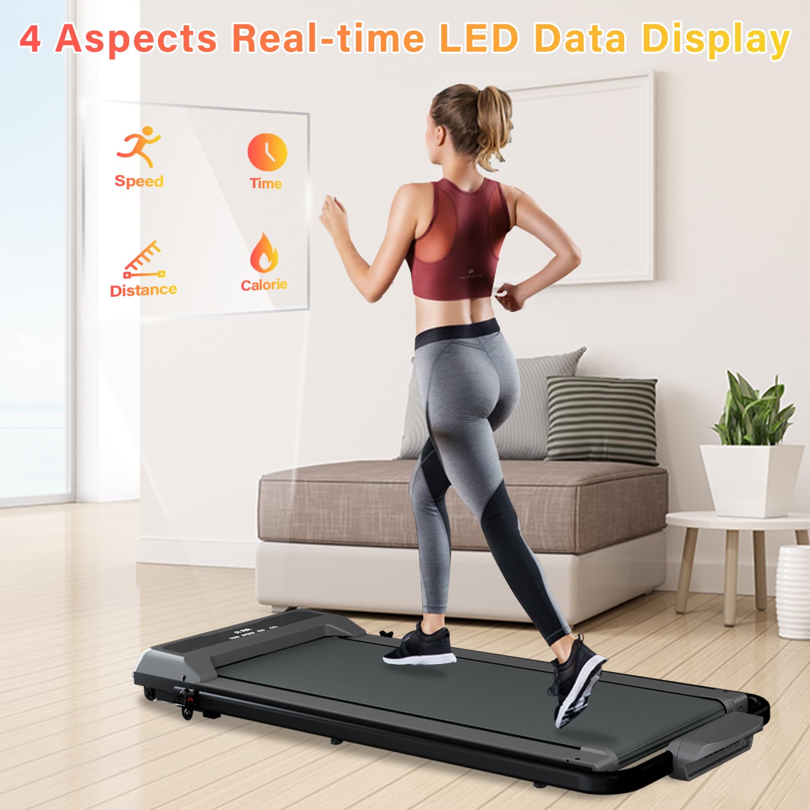 Howhai Treadmill, Walking Pad, Treadmills For Home Foldable With Handle Bar, 6.2 Mph Running Treadmill With Remote Control And L