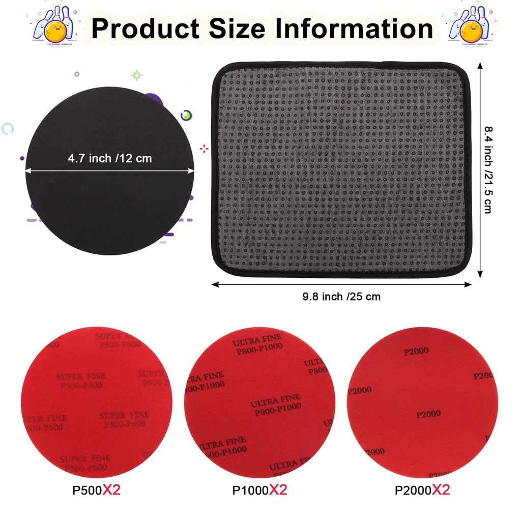 Windspeed 6+1 Pack Bowling Ball Sanding Pads With Bowling Towels, Bowling Ball Cleaning Pad 500/1000/2000 Bowling Ball Grit Pads
