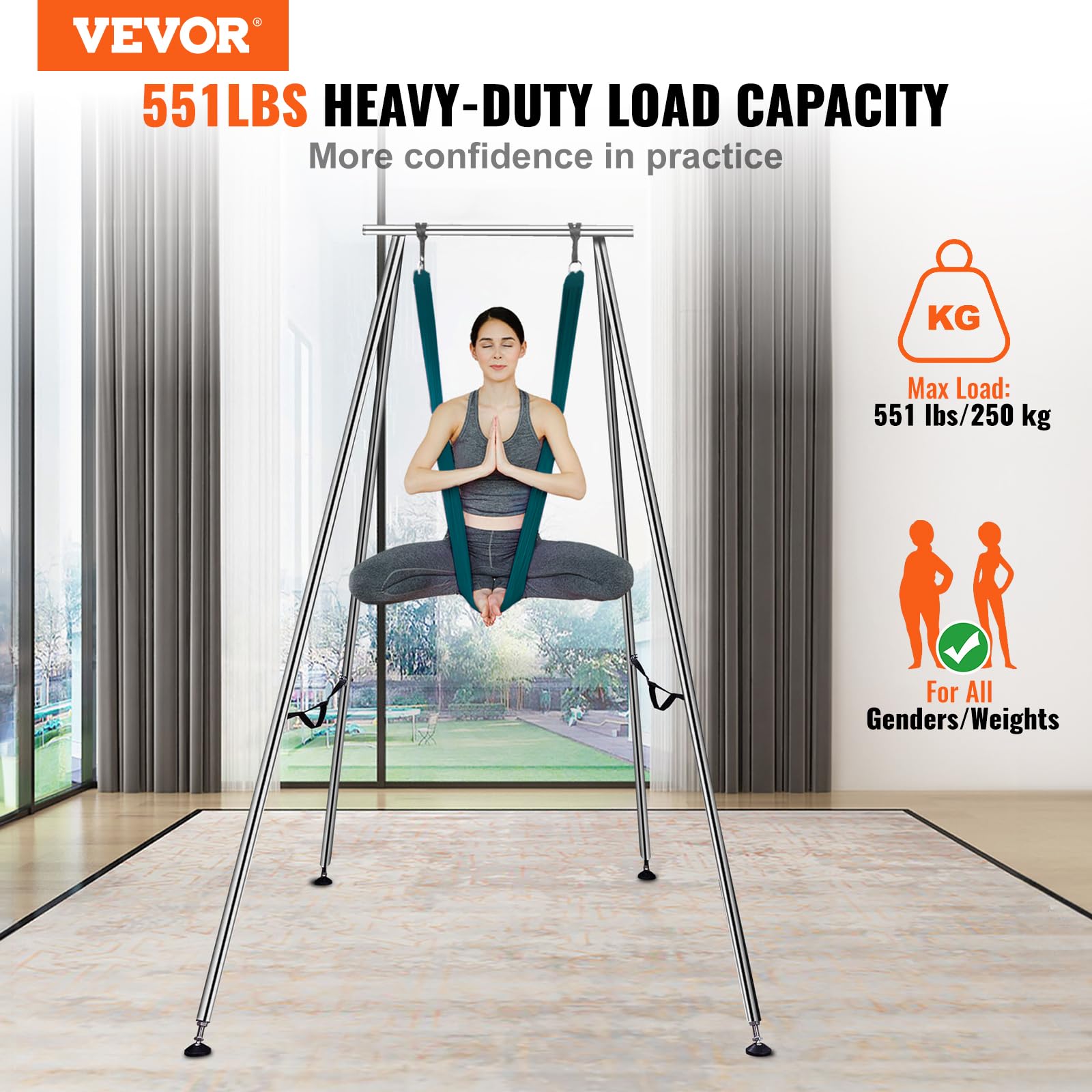 Vevor Yoga Swing Stand & Hammock, 9.67 Ft Tall, Professional Aerial Yoga Setup With 6.6 Yards Swing, Supports Up To 551.15 Lbs,