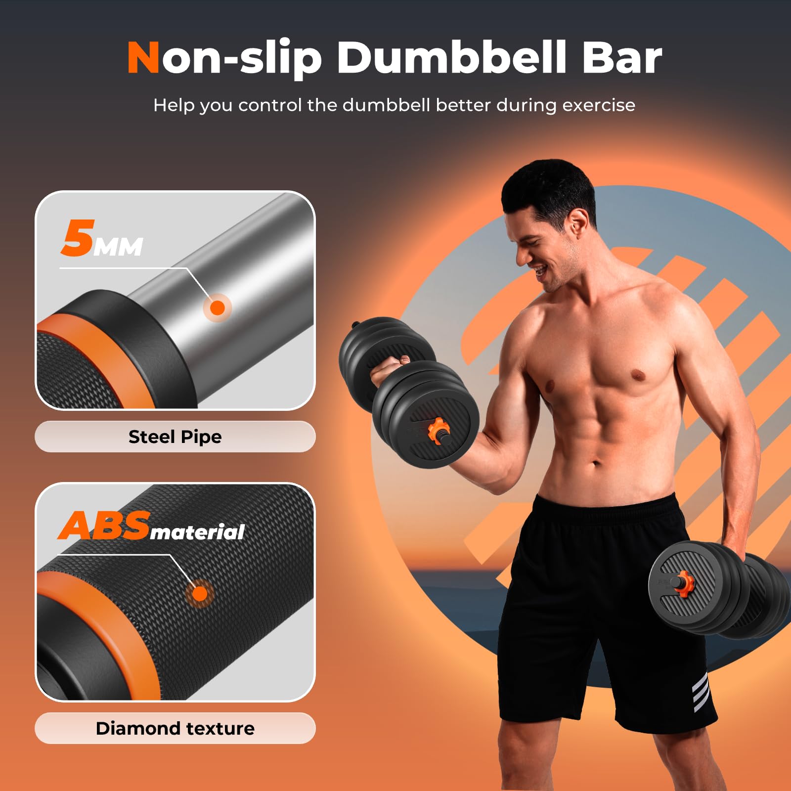 Feierdun Adjustable Dumbbells, 50Lbs Free Weight Set With Connector, 4 In1 Dumbbells Set Used As Barbell, Kettlebells, Push Up S
