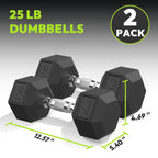 Hex Dumbbell Rubber Encased Dumbbell Strength Training Hex Dumbbell, Hand Weight For Workout & Exercise/Pair Of 25Lb