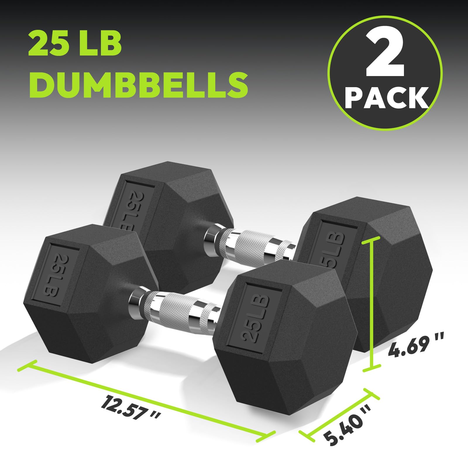 Hex Dumbbell Rubber Encased Dumbbell Strength Training Hex Dumbbell, Hand Weight For Workout & Exercise/Pair Of 25Lb