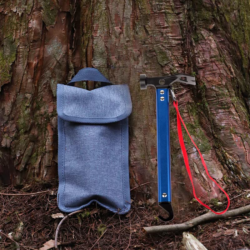 Carbon Steel Aluminum Camping Hammer, 12 Small Lightweight Three-In-One Functional Tent Stake Hammer For Hiking Kit Blue