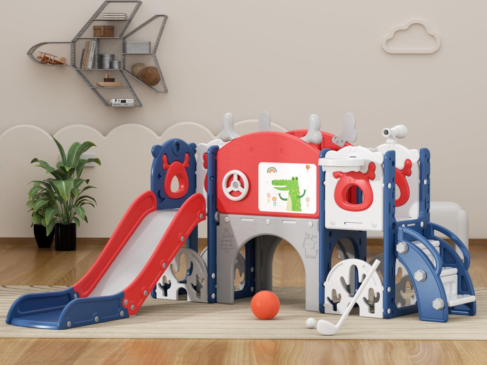 XJD 13 in 1 Toddler Slide Set, Kids Slide for Toddlers Age 1+, New Upgrade with Golf Set, Basketball Hoop, Drawing Board for Ind
