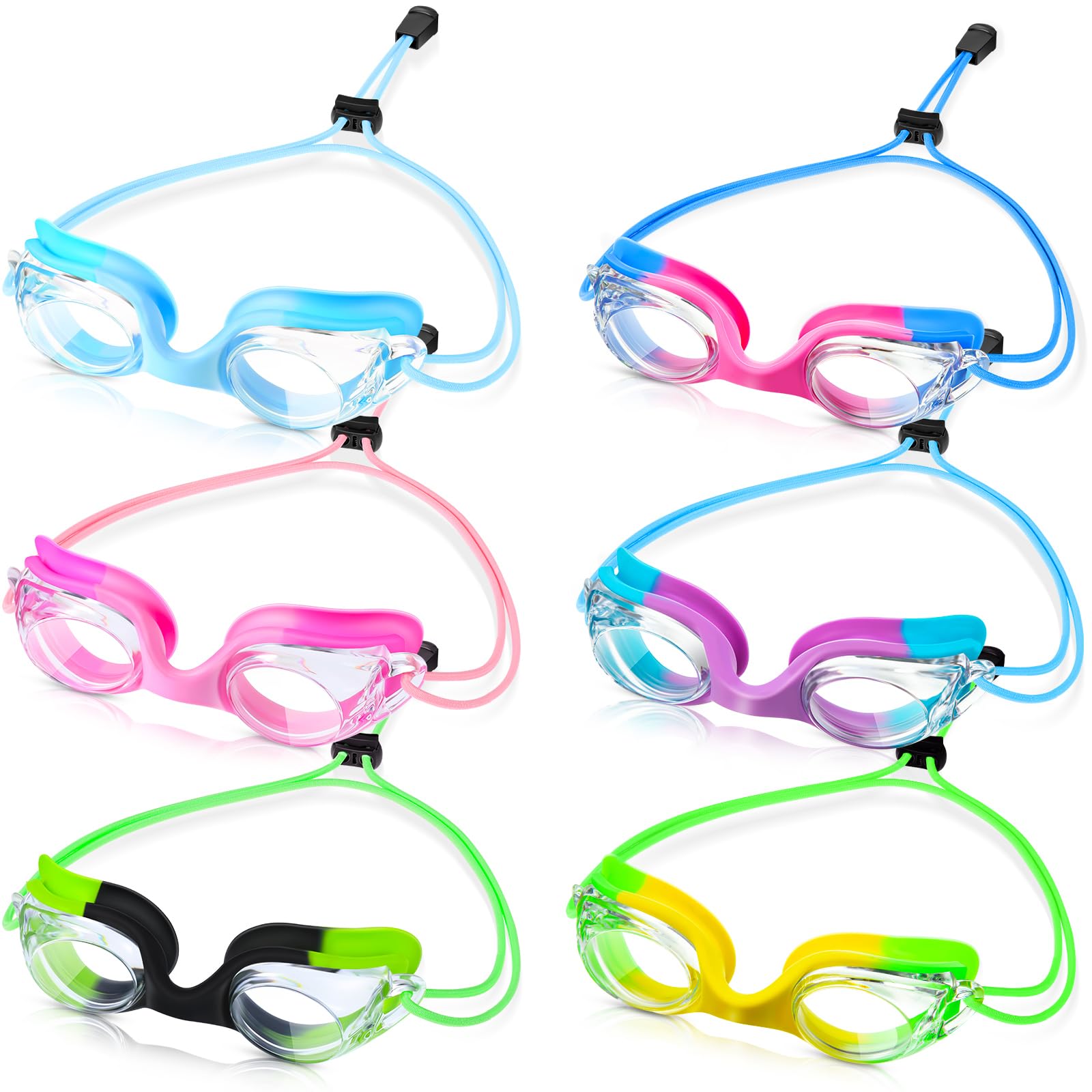 Umigy 6 Pack Kids Swim Goggles No Leaking Anti Fog Racing Toddler Summer with Adjust Bungee Strap Ages 3-12 (Bright Color)
