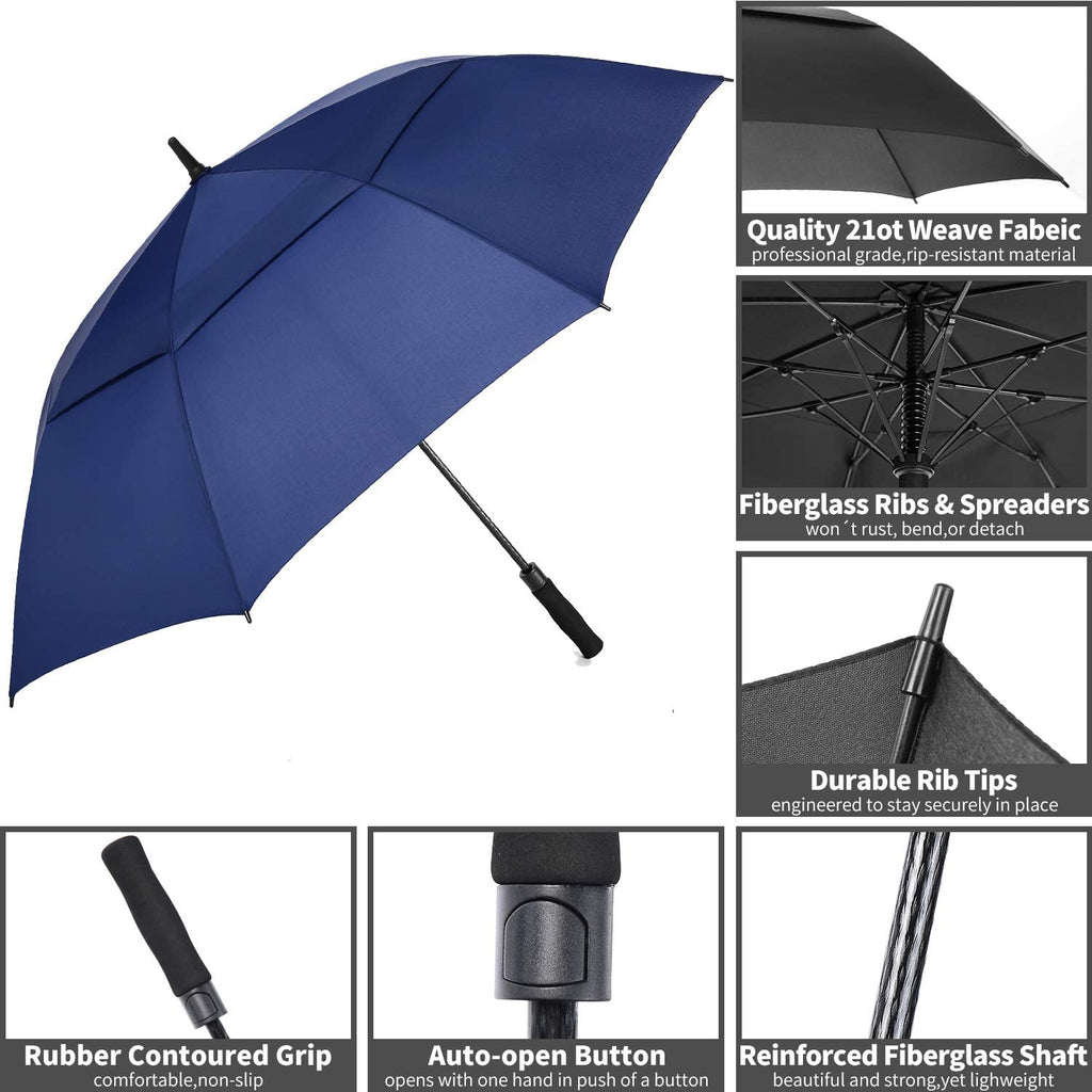 Mrtlloa 72 Inch Automatic Open Navy Blue Golf Umbrella, Extra Large Oversize Double Canopy Vented Windproof Waterproof Stick Umb