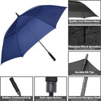 Mrtlloa 72 Inch Automatic Open Navy Blue Golf Umbrella, Extra Large Oversize Double Canopy Vented Windproof Waterproof Stick Umb