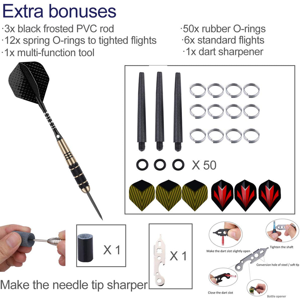 Sanfeng Steel Tip Darts Set For Dartboard, Professional Darts With Metal Tip 24 Grams, Brass Barrel + Black Aluminium Nylon Shaf