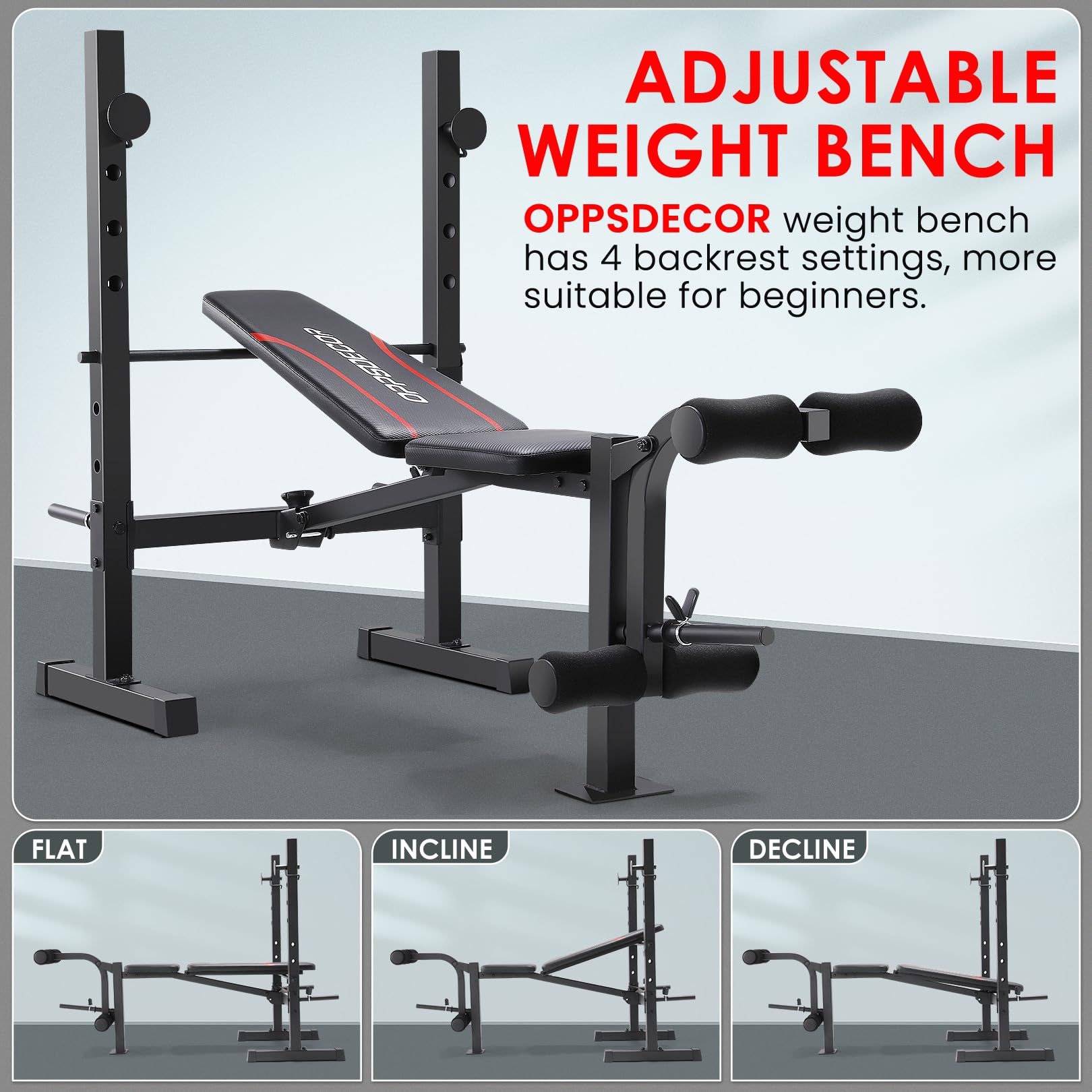 Oppsdecor Standard Adjustable Weight Bench Set, Bench Press With Squat Rack & Leg Extension And Leg Curl Workout Bench For Home