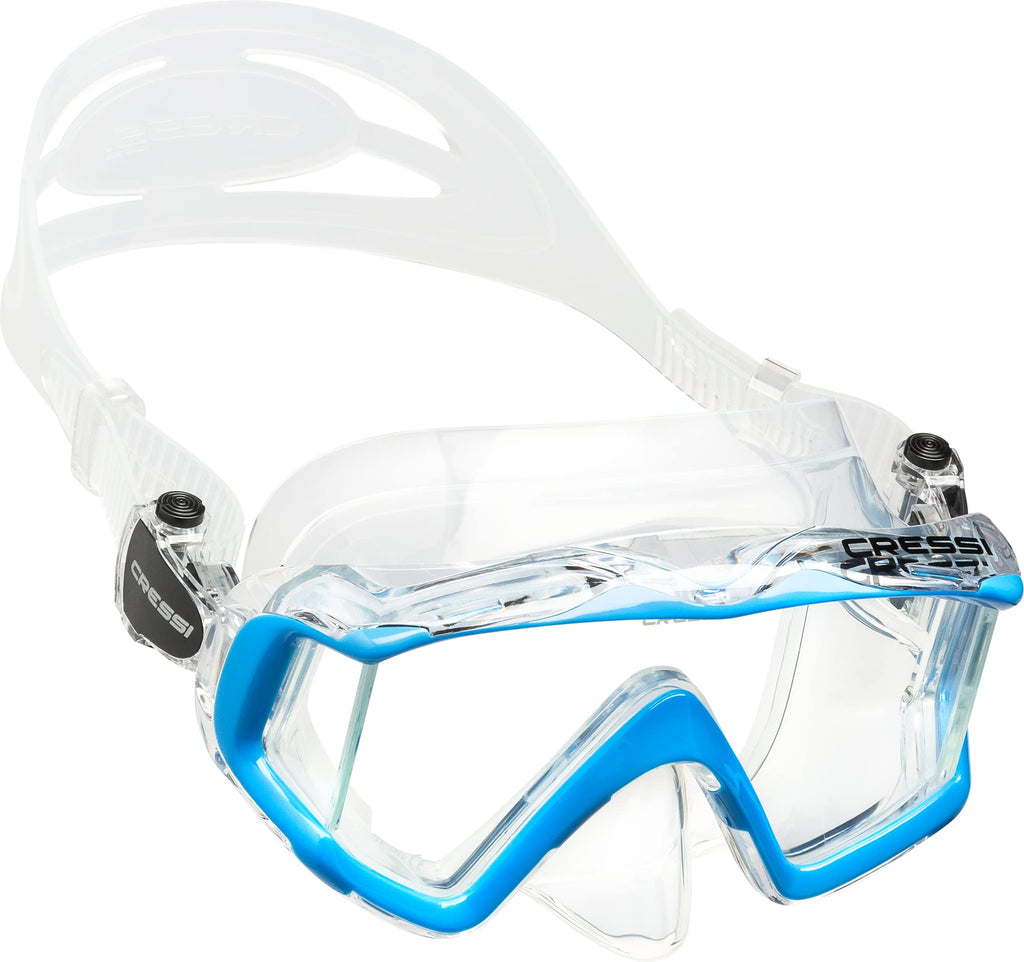 Cressi Panoramic Wide View Mask With Dry Snorkel Set, Clear Blue