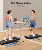 Therun Walking Pad Treadmill With 10% Incline, Under Desk Treadmills For Home Office, Portable Small Walking Pad With Remote Con