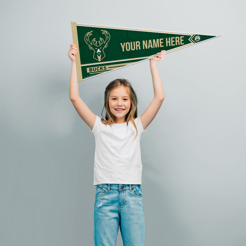 Rico Industries Nba Basketball Milwaukee Bucks Personalized - Custom 12'' X 30'' Soft Felt Pennant - Ez To Hang