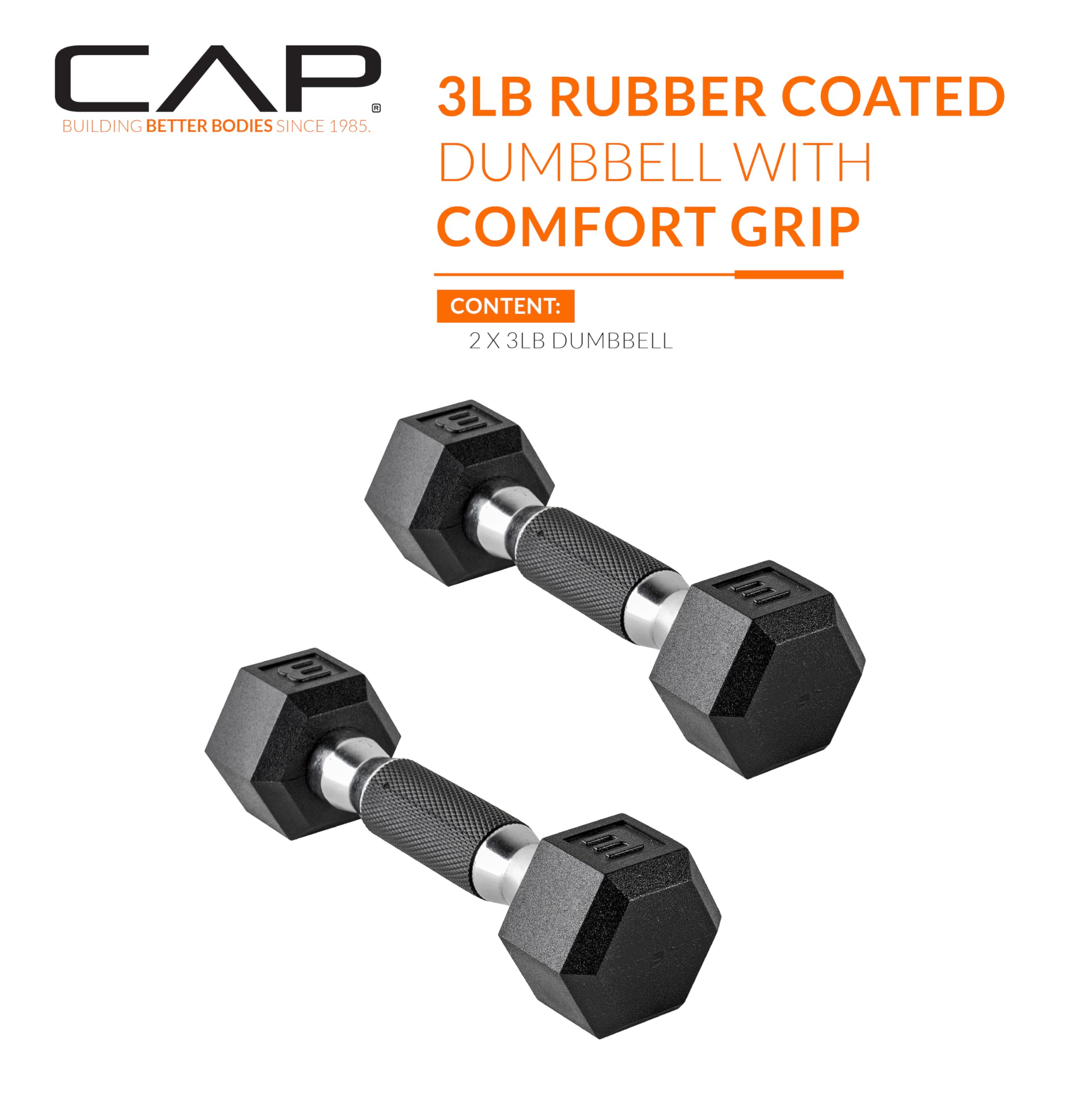CAP Barbell 75 LB Rubber Coated Hex Dumbbell Hand Weight with Padded Grip - Pair | Comfort Grip