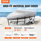 Vevor Boat Cover, 16'-18.5' Trailerable Waterproof Boat Cover, 600D Marine Grade Pu Oxford, With Motor Cover And Buckle Straps,