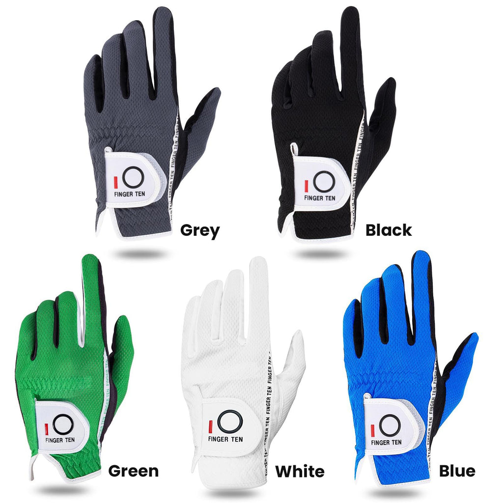 Finger Ten Men? Golf Glove Left Hand Rain Grip Pack, Durable Fit For Hot Wet All Weather (Black, Large)