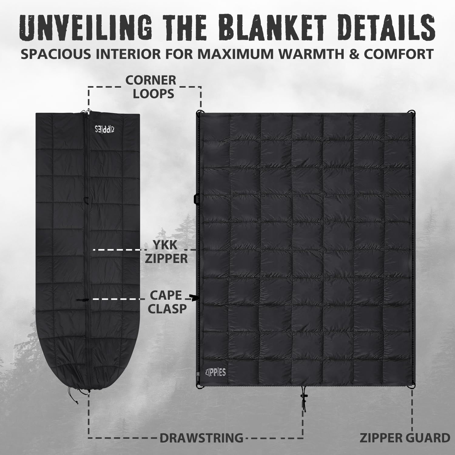 3M Thinsulate Insulation Puffy Camping Blanket For Cold Weather, Queen Size Warm Camping Quilt With Zipper, Waterproof Outdoor S