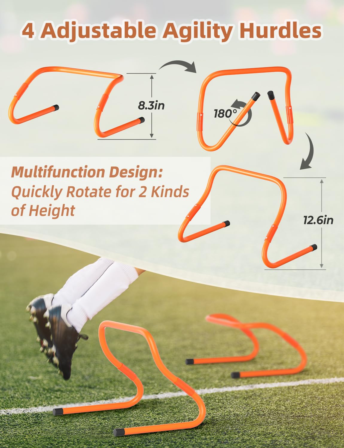 GHB Agility Ladder,Football Training Equipment Set,4 Agility Hurdles, 20 feet 12 Rungs Speed Ladder,12 Disc Cones,Resistance Par