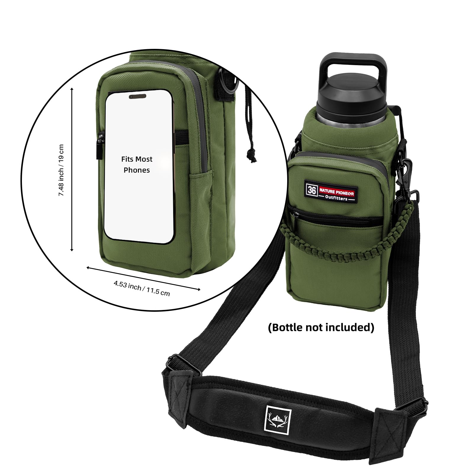 Nature Pioneor Water Bottle Carrier With Adjustable Strap - Insulated Sleeve Pouch Water Bottle Holder Bag With Paracord Handle