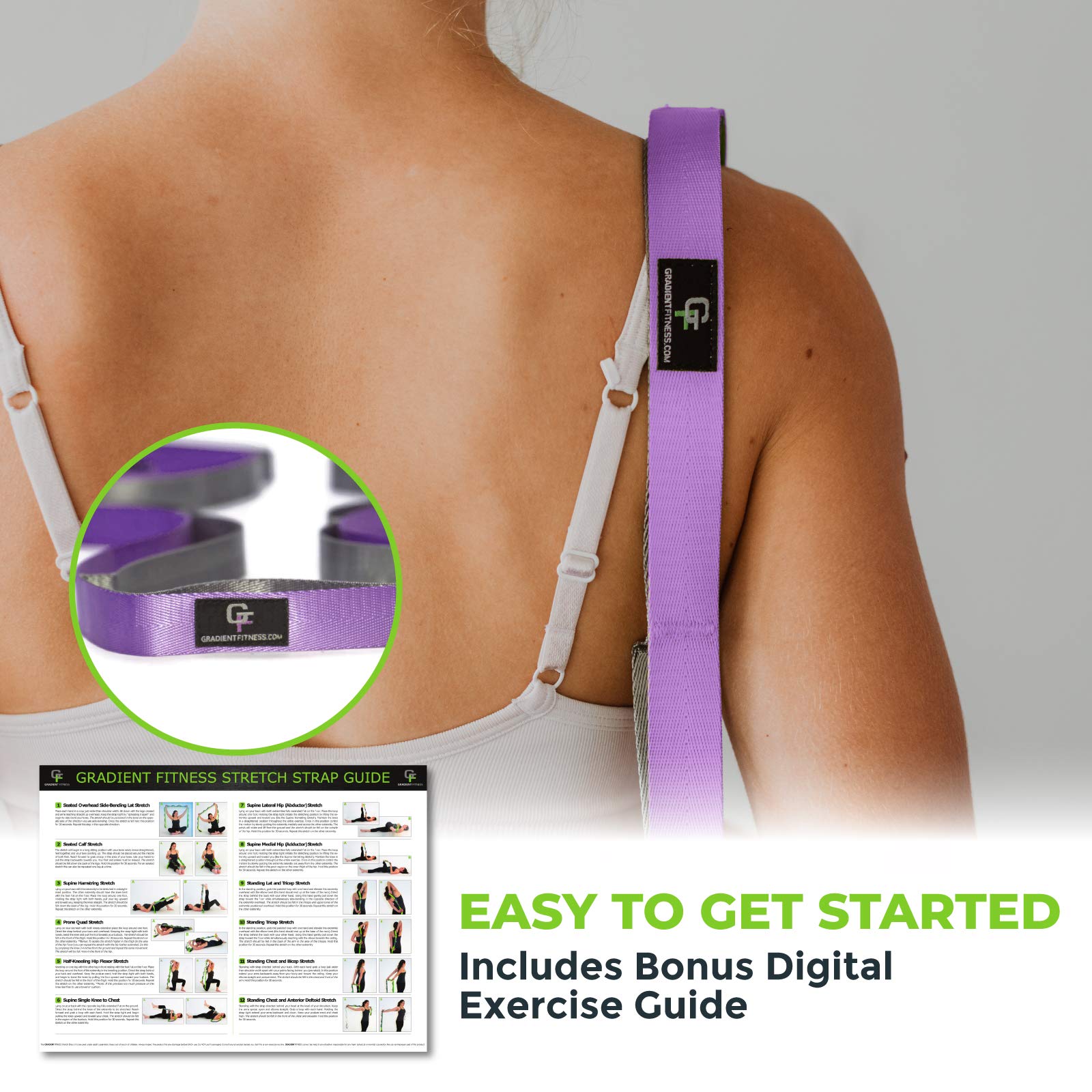 Gradient Fitness Stretching Strap For Physical Therapy, 12 Multi-Loop Stretch Strap 1'' W X 8' L, Neoprene Handles, Physical The
