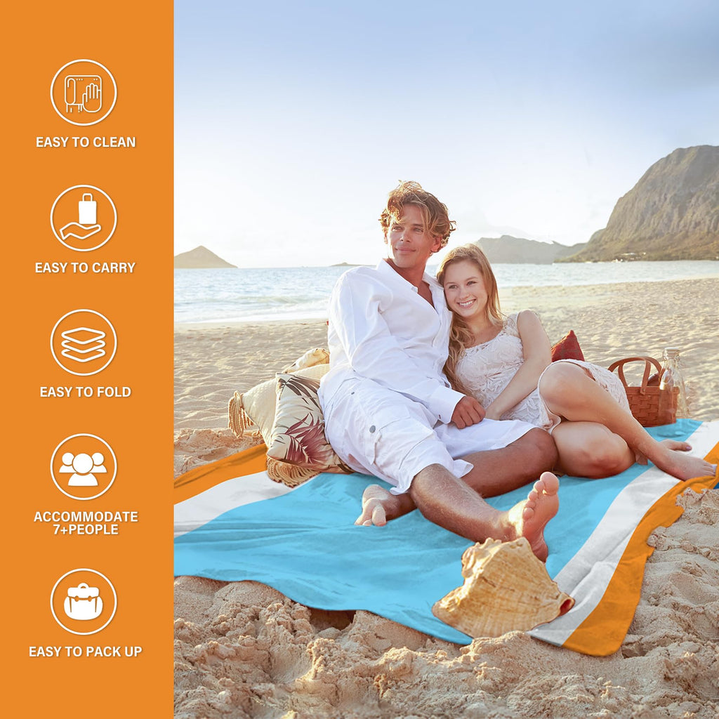 Famstar Beach Blanket Oversized Extra Large78 X 81'',Waterproof Sandproof Beach Blanket 1-7 Adults Lightweight Durable For Trave