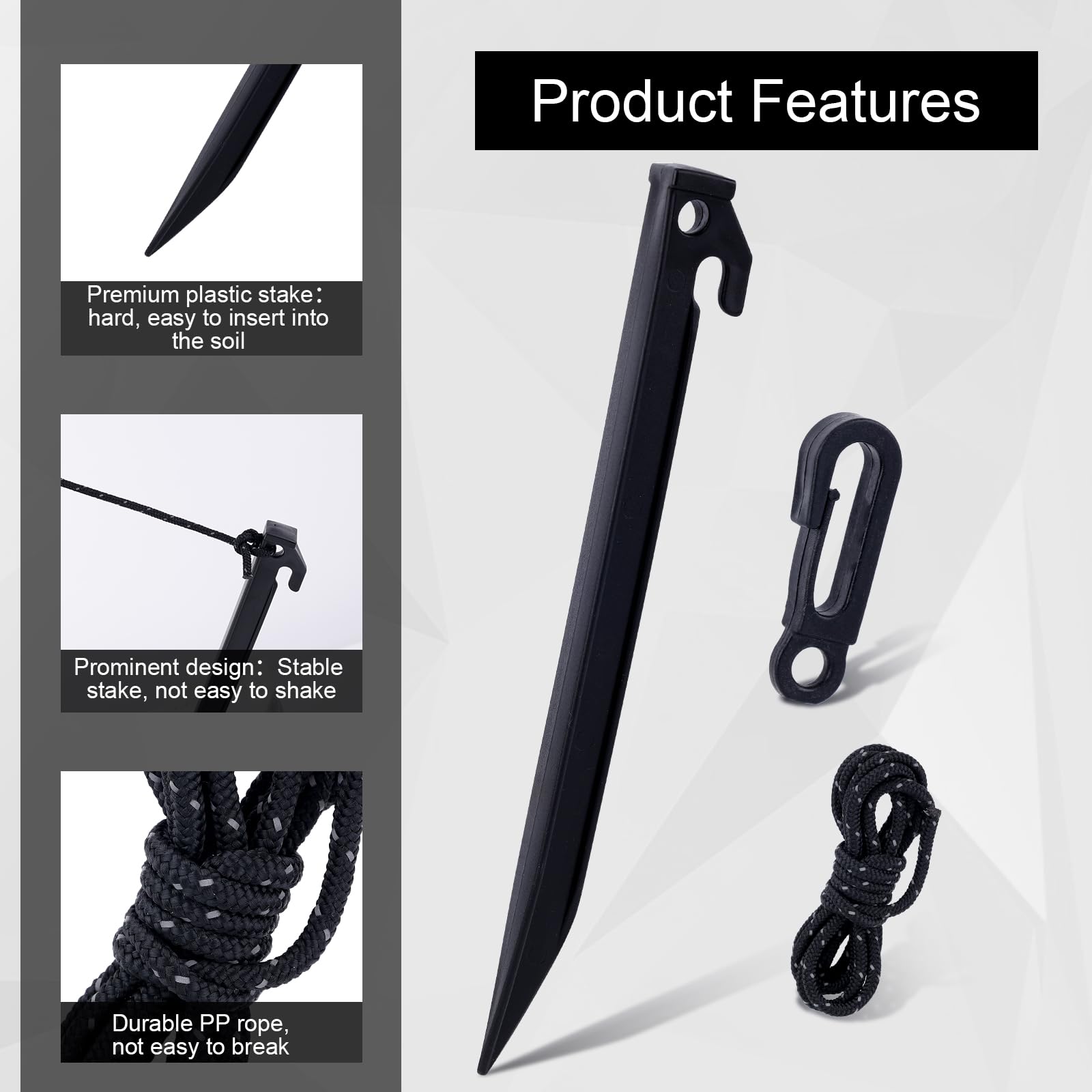 36Pcs Plastic Inflatable Stakes Set, Plastic Tent Pegs Christmas Ground Stakes Camping Tent Stakes, Plastic Stake Tethers Ropes