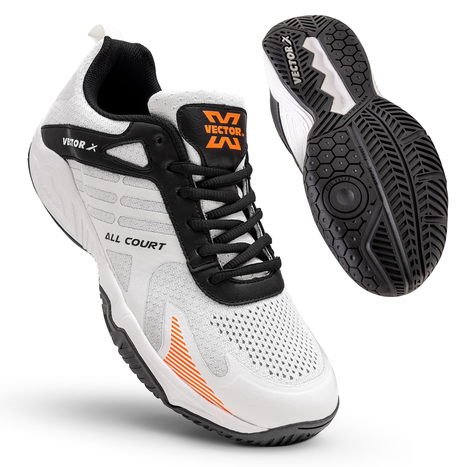 Vector X All Court Unisex Tennis Badminton Shoes For Men, Women Boys|Knitted + Tpu Fusing Upper, Eva Midsole, Rubber Sole|Lightw