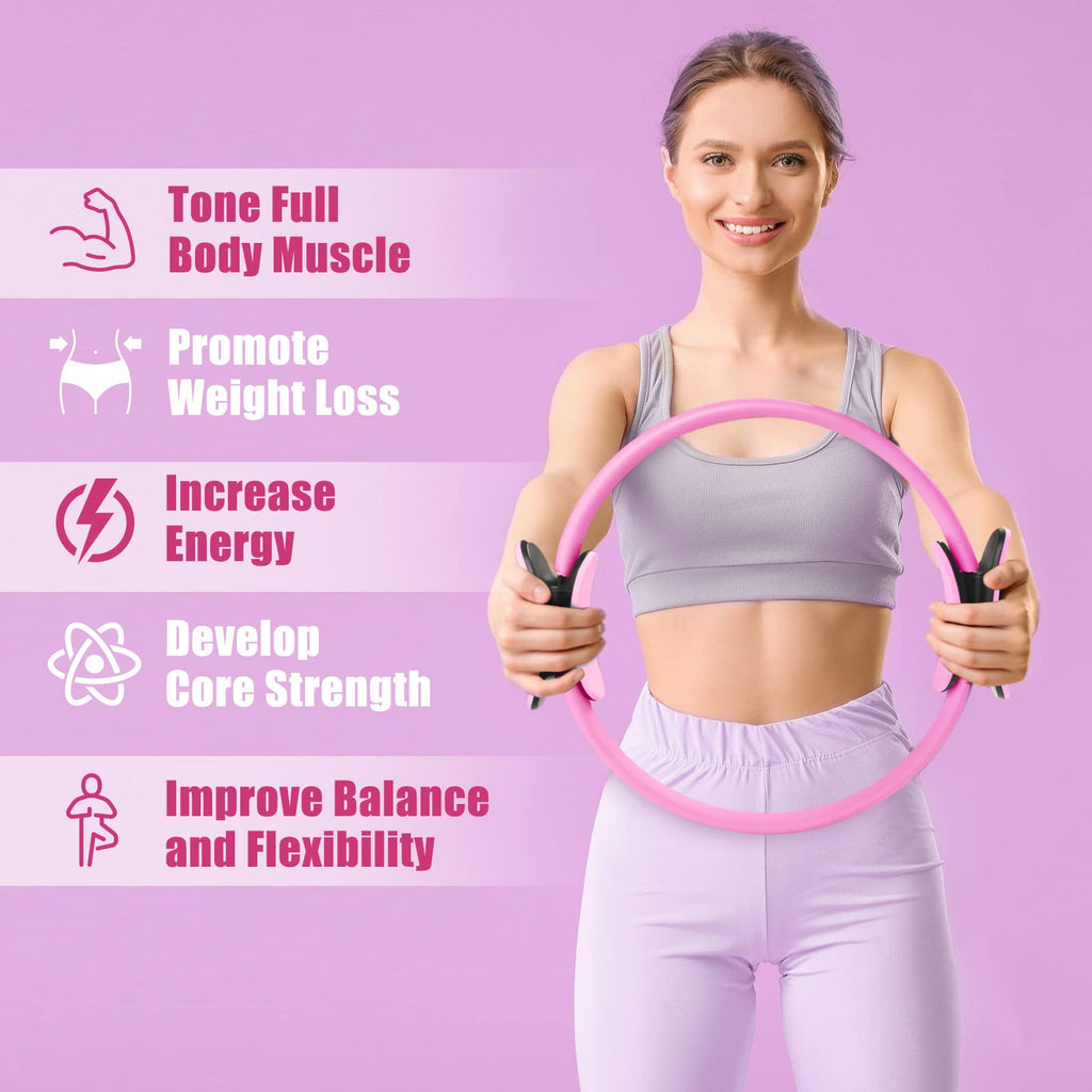 Ritfit Pilates Ring Circle - 14 Inch Magic Fitness Circle For Toning Inner & Outer Thighs, Bonus Workout Guide Included (Pink)
