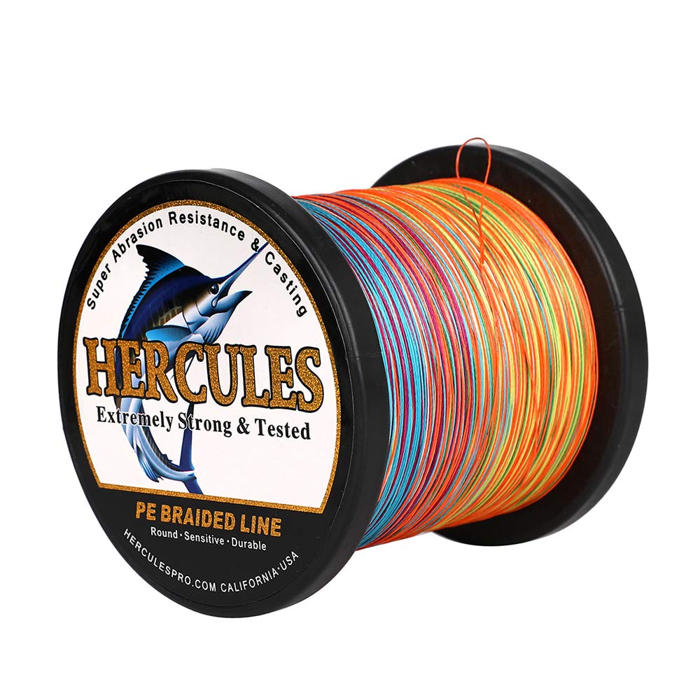 Hercules Braided Fishing Line 1500M 1640Yds 10Lbs-200Lbs Pe Superline 8 Strands (Multicolor 30Lb/13.6Kg 0.28Mm)