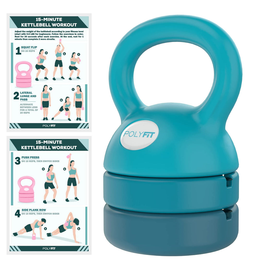 Adjustable Kettlebell - 5 Lbs, 8 Lbs, 12 Lbs Kettlebell Weights Set For Home Gym - Teal
