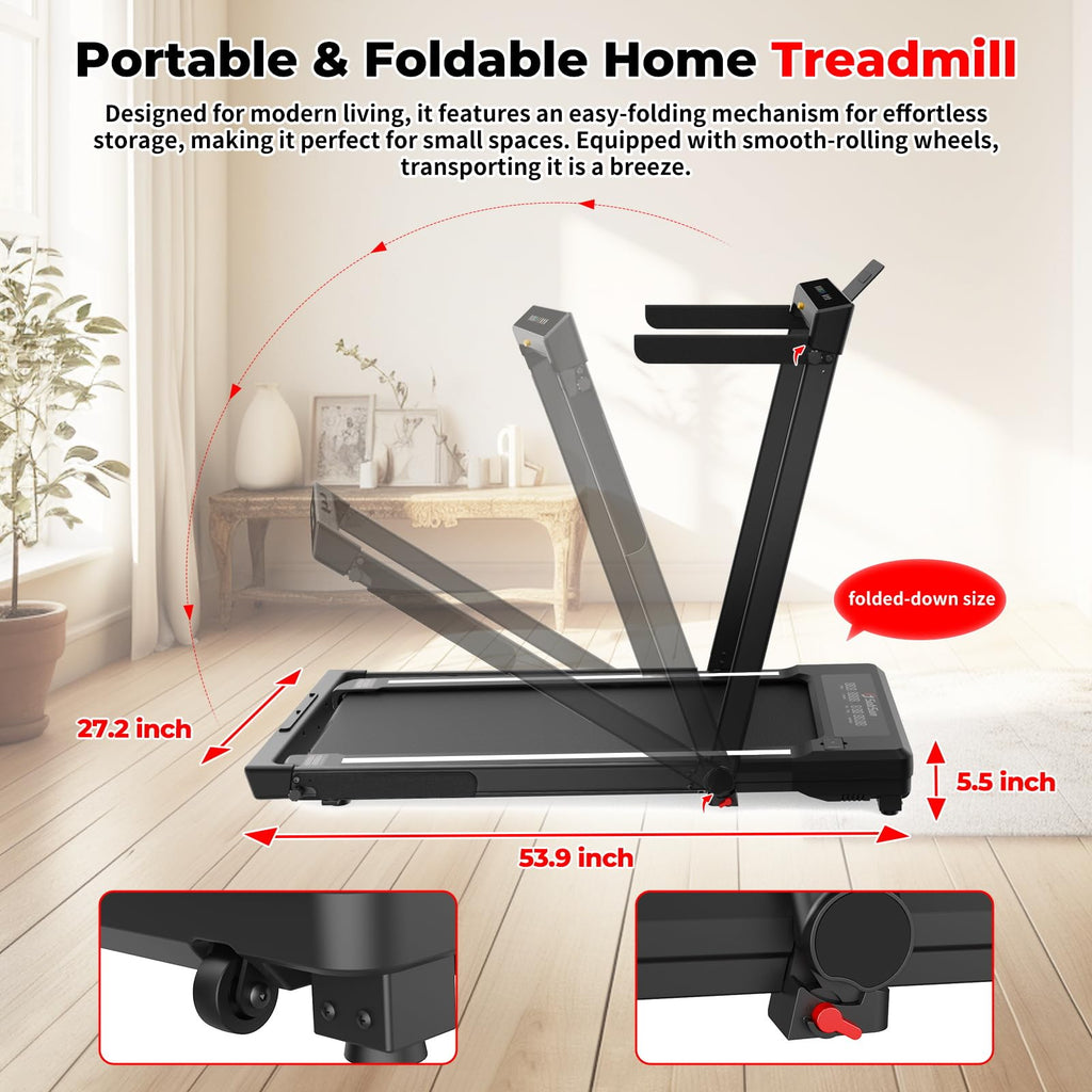 Subsun Pad Treadmill With 9% Incline, 3 In 1 Folding Treadmill For Home/Office With Handle Bar, 2.5Hp Under Desk Treadmills Port