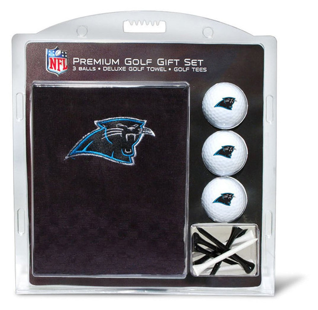 Team Golf Nfl Carolina Panthers Gift Set: Embroidered Golf Towel, 3 Golf Balls, And 14 Golf Tees 2-3/4'' Regulation, Tri-Fold To