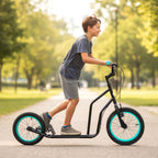 GYMAX Youth Scooter, Height Adjustable Kick Scooters with Extra Large Inflatable 16    Front & 14    Rear Wheels, Dual Hand Brak