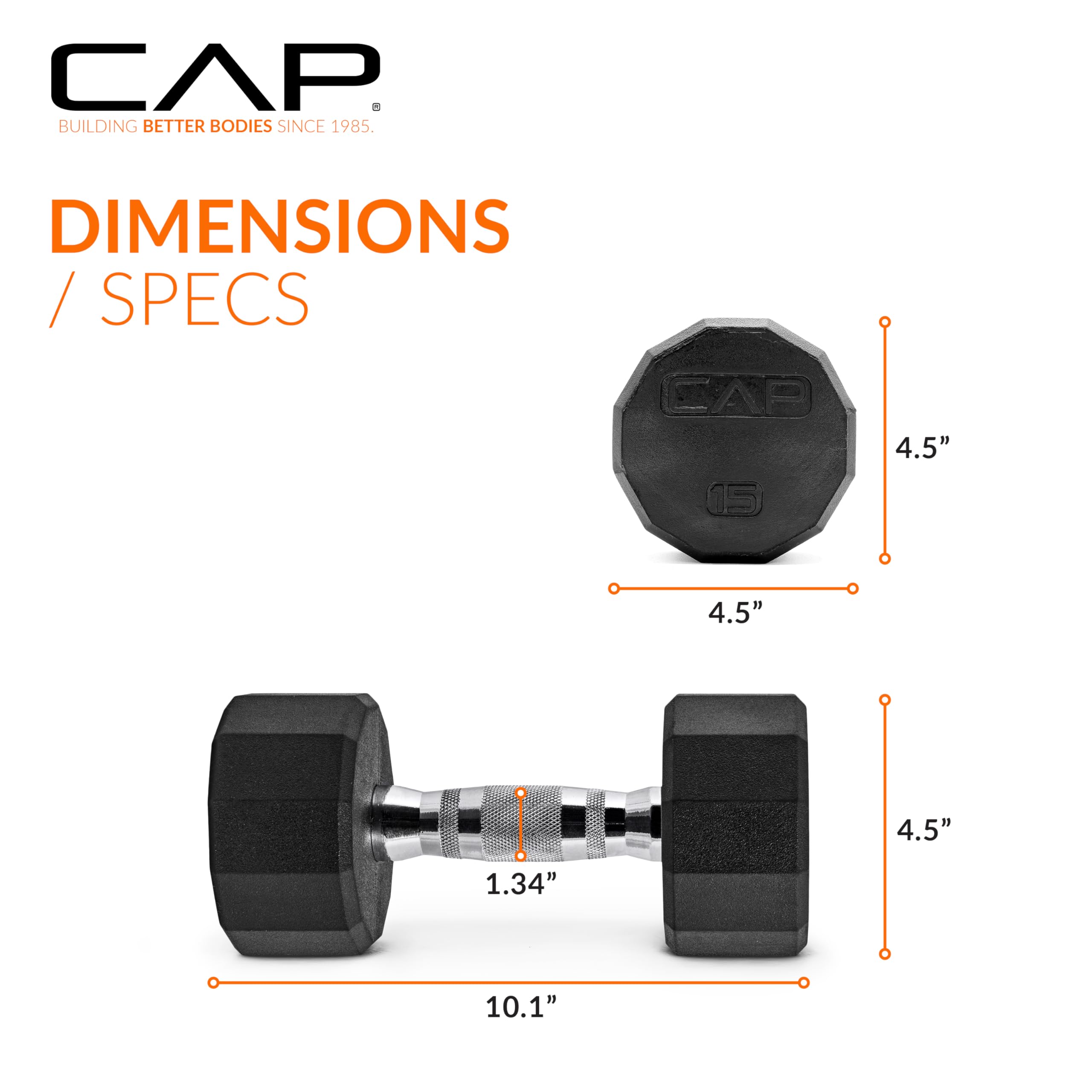 CAP Barbell 12-Sided Coated Dumbbell with Chrome Handle, Pair, 15 LB