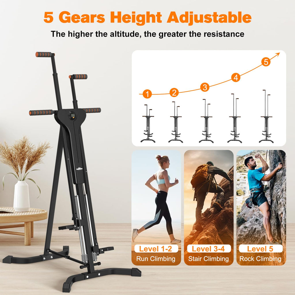 Vertical Climber Exercise Machine For Home Gym With 4 Metal Guide Rails Folding Exercise Climber Cardio Workout Machine 5-Level