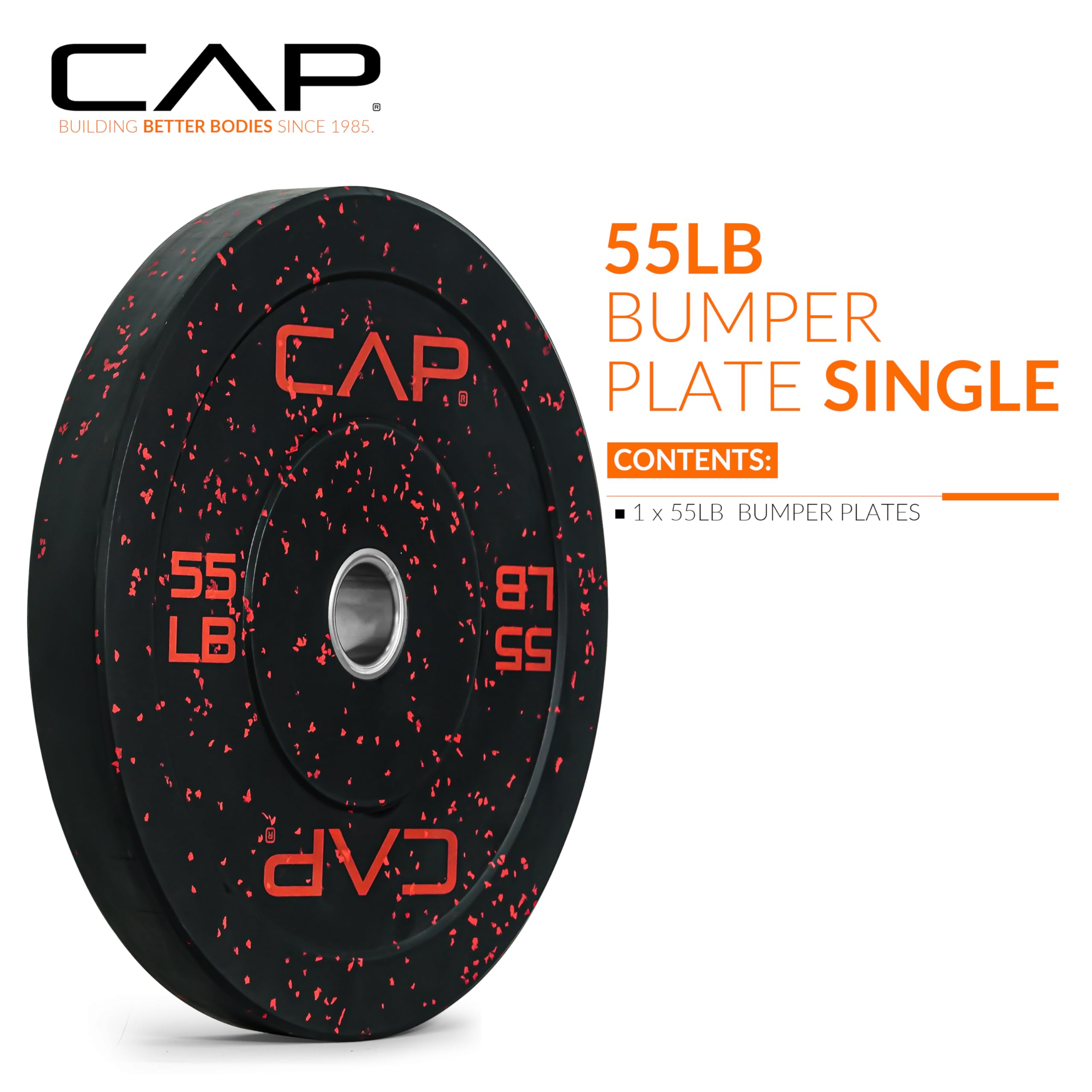 Cap Barbell Economy - Speckled Olympic Bumper Plate With Red Logo, Black, 55 Lb Single