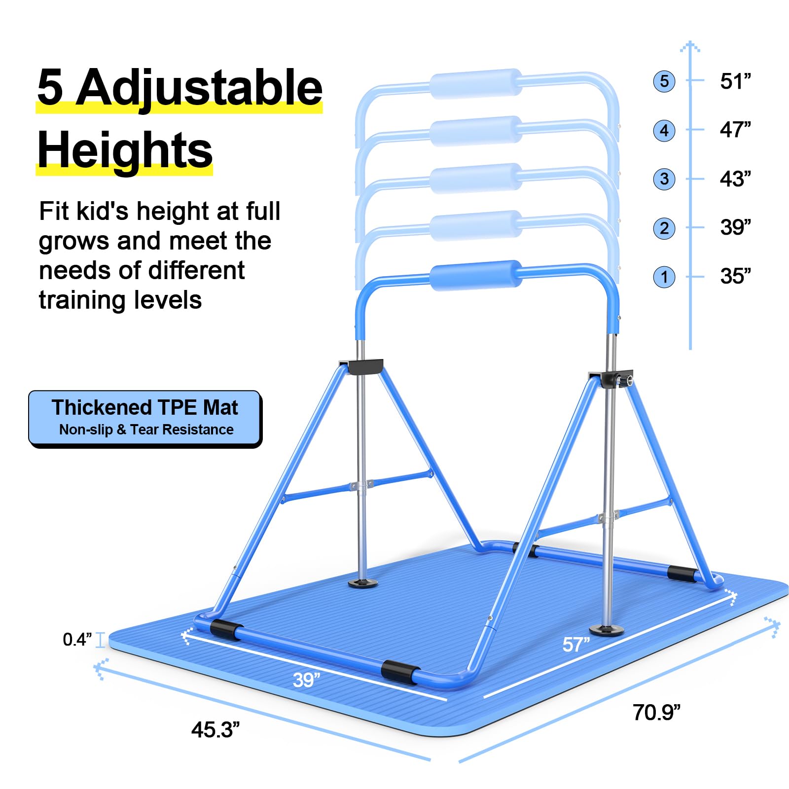Safly Fun Expandable Gymnastics Bars Junior Training Bar Gymnastic Folding Horizontal Bars With Mat For Kids(Blue+Mat)
