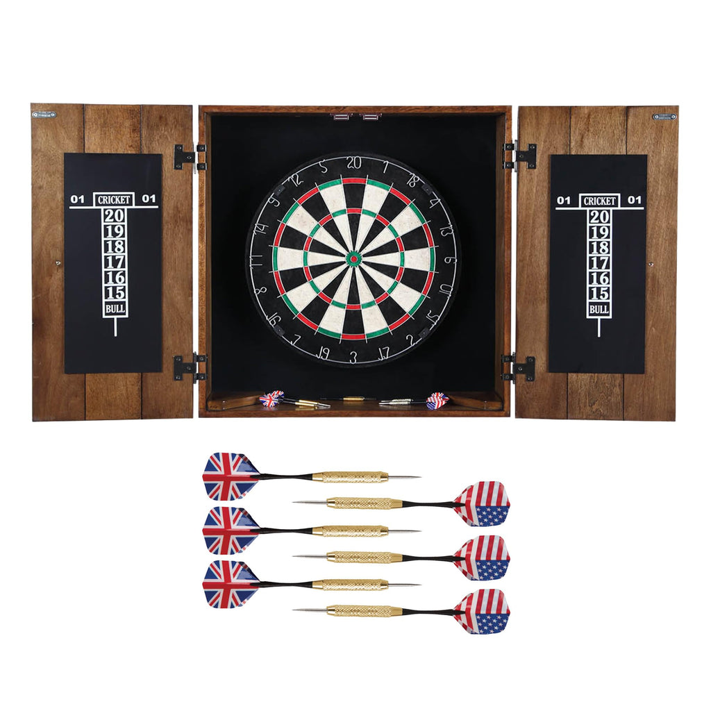 Hathaway Drifter Solid Wood Dartboard & Cabinet Set, Rustic Oak, 6'' L W X 25'' H
