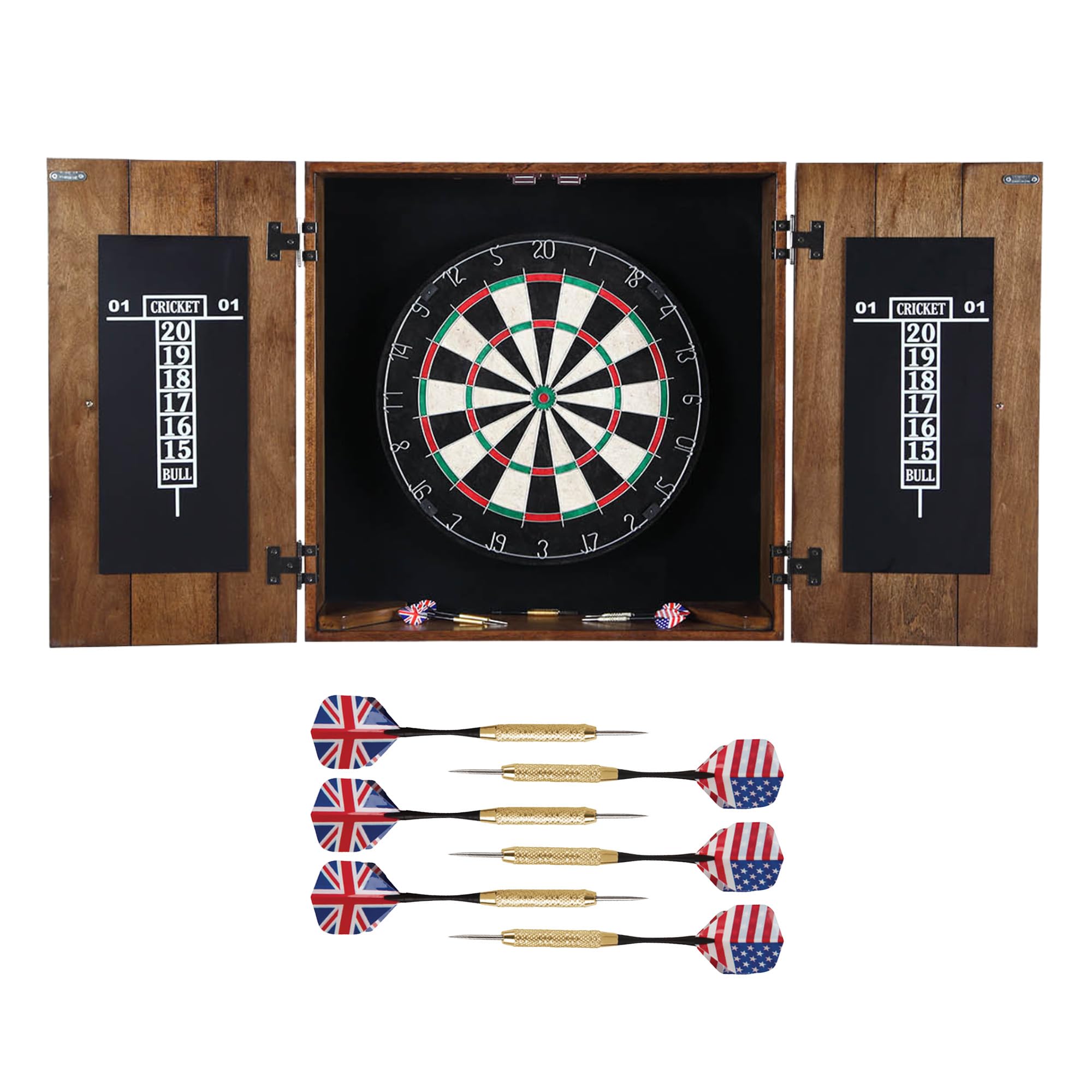 Hathaway Drifter Solid Wood Dartboard & Cabinet Set, Rustic Oak, 6'' L W X 25'' H
