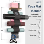 Vinaemo Yoga Mat Holder Wall Mount Yoga Mat Storage Rack With 3 Sizes Pocket Wood Floating Shelves And 4 Hooks For Hanging Foam