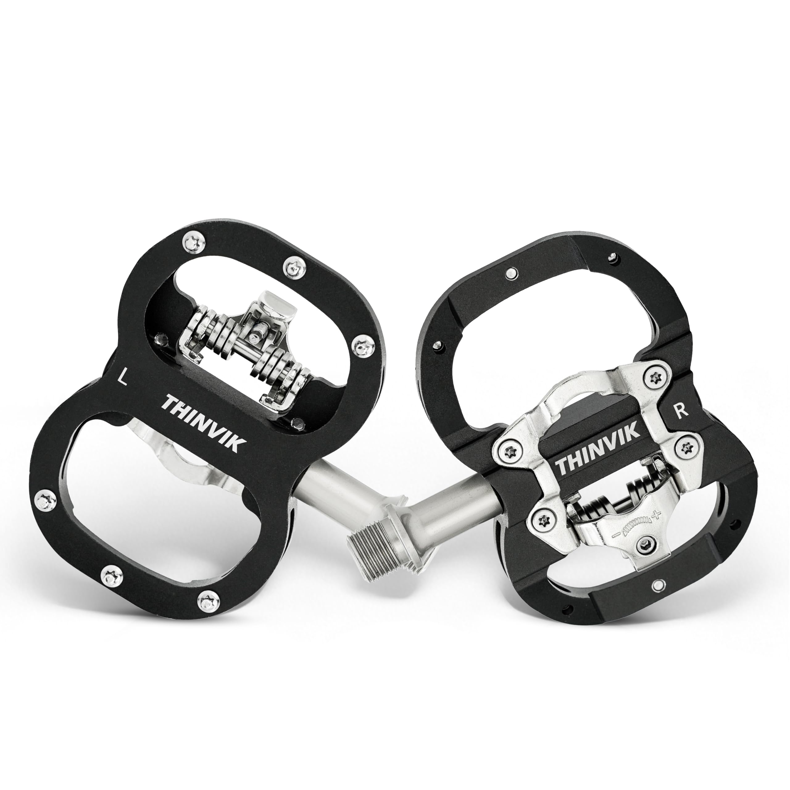 THINVIK Clipless Pedals for SPD, Dual Sided Combo Bike Pedals for Shimano SPD System & Flat Platform, Sealed Bearings Bicycle Pe