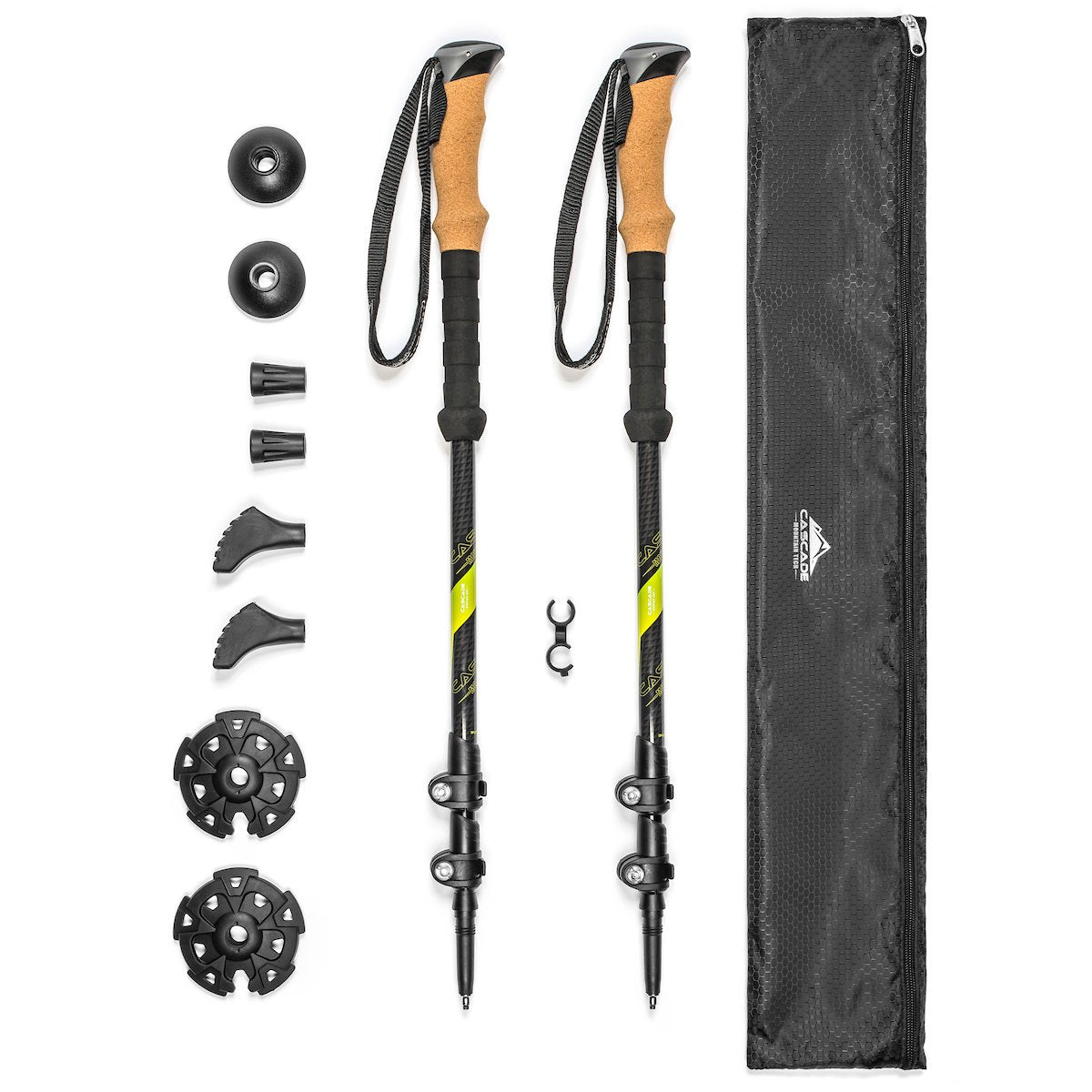 Cascade Mountain Tech Trekking Poles - Carbon Fiber Walking Or Hiking Sticks With Quick Adjustable Locks (Set Of 2),Green