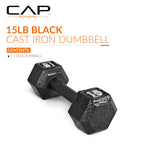 CAP Barbell Cast Iron Hex Dumbbell, Black, Single, 15 lb
