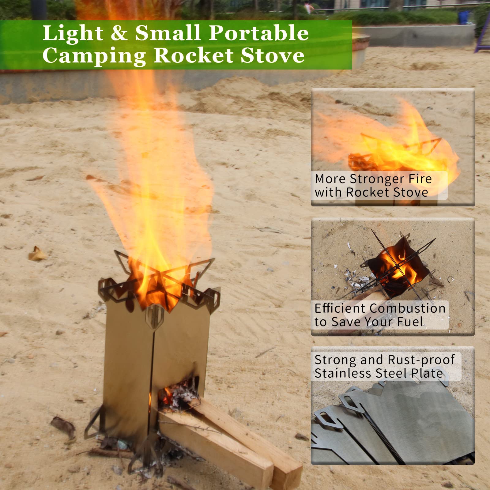 Fithike Backpacking Camping Rocket Stove,Portable Stainless Steel Wood Burning Camping Stoves For Outdoor Cooking Hiking Surviva
