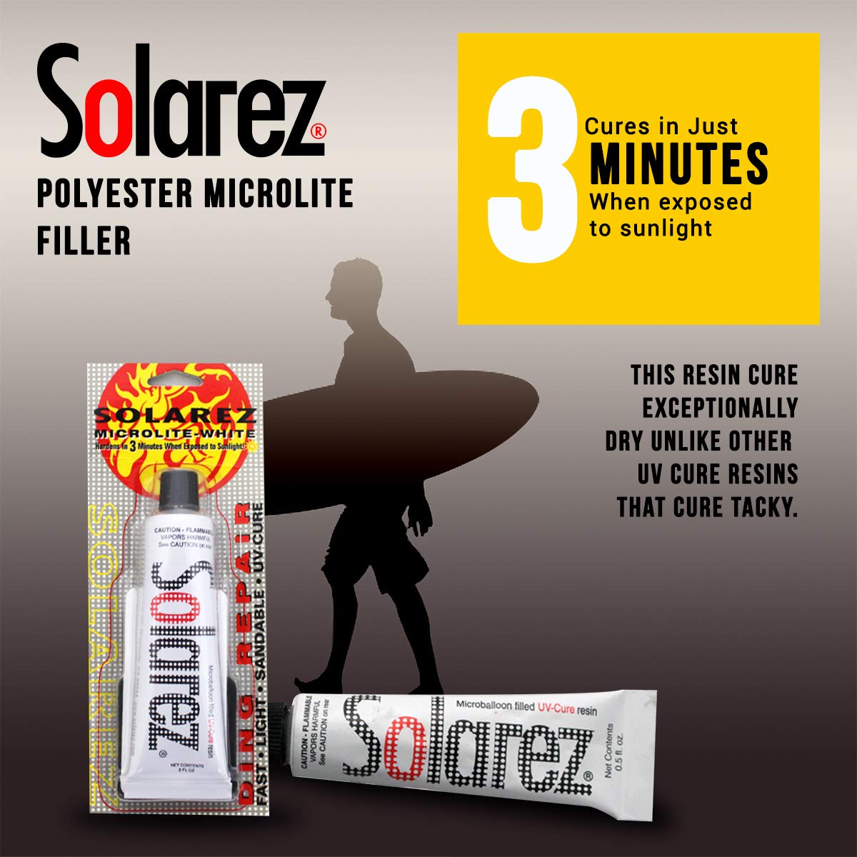 Solarez Uv Cure Microlite White Polyester Ding Repair Filler (0.5 Oz) - Surfboard Repair Foam With 60/240 Grit Sand Pad & Spread