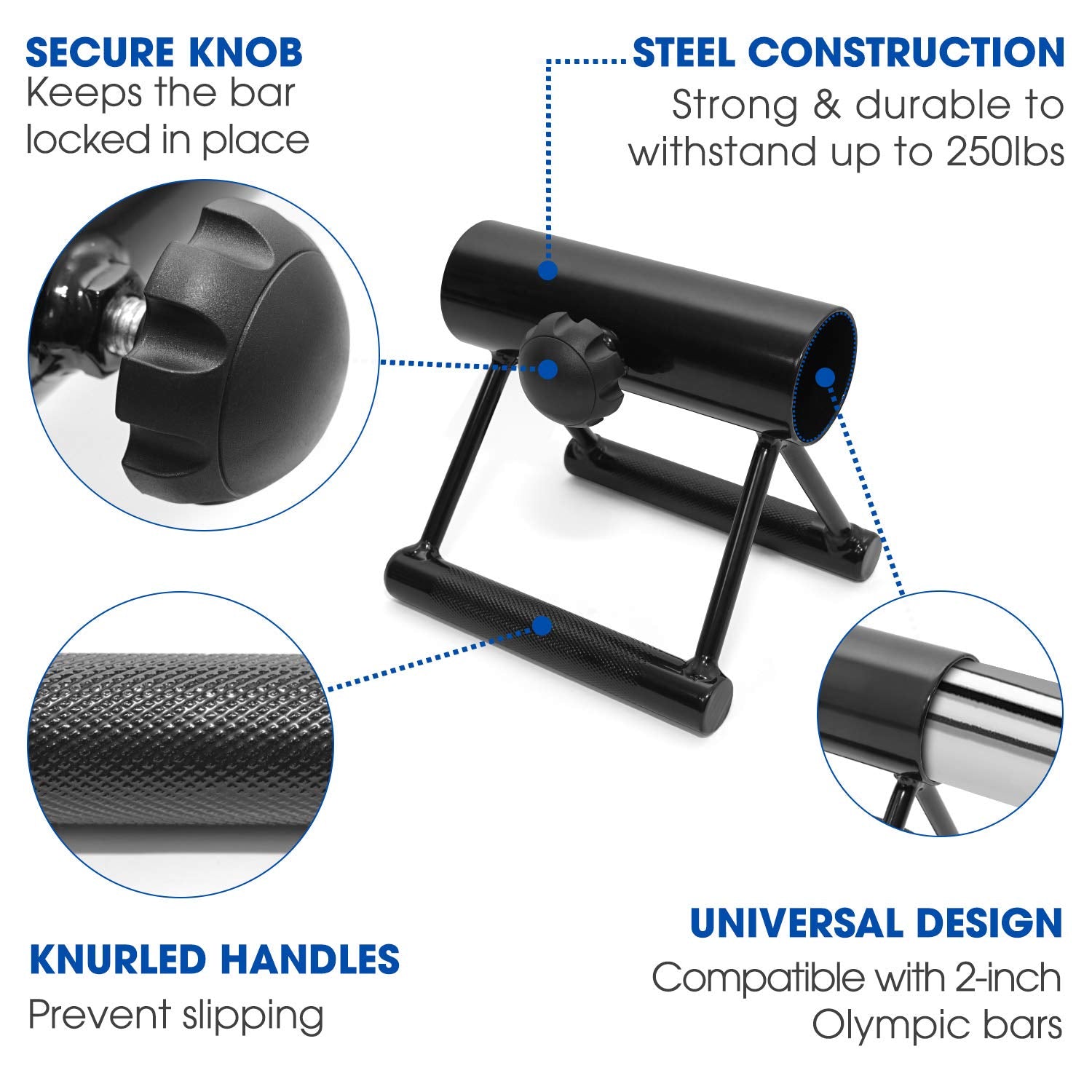 Yes4All Landmine Double D Row Handle/Landmine Handle Attachment With Diamond Knurled Handles - Double D Landmine Handle Fits 2-I