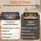 Besnerg Propane Stove 2 Burner Gas Stove, 28800 Btu High-Efficiency Auto Ignition Tempered Glass Lpg Cooktop With Csa Regulator