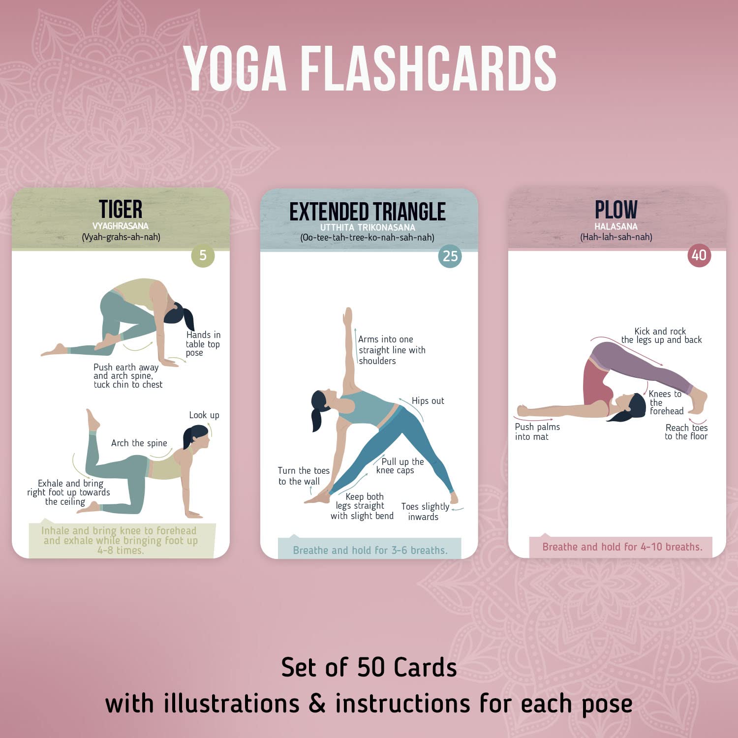 Merka Yoga Pose Flashcards: Your Ultimate Yoga Accessories For Beginners To Masters, Deck Of 50 Yoga Cards For Men, Women, And C
