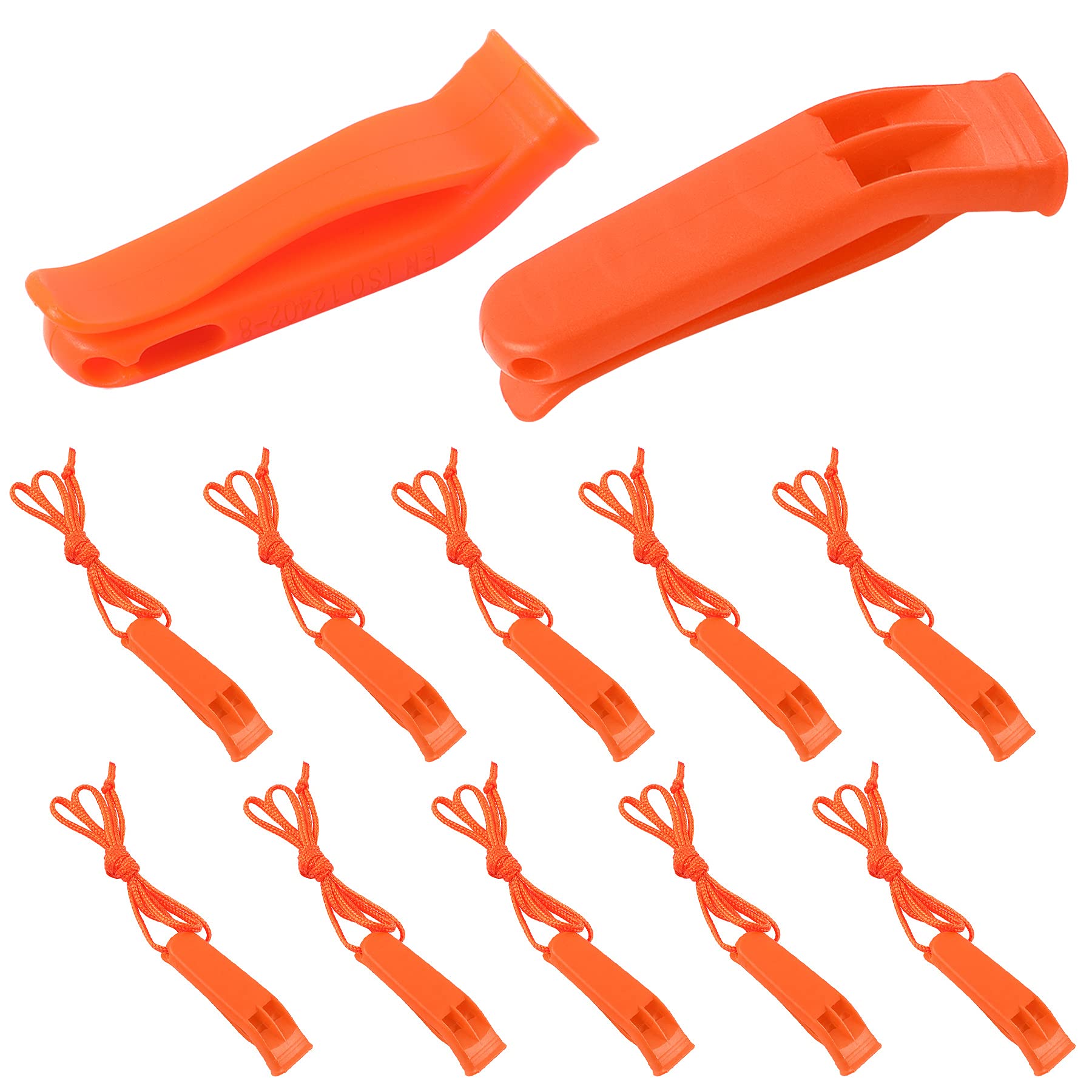 Augsun 10 Pcs Safety Whistle Marine Whistle Plastic Whistles With Lanyard For Emergency (Orange)